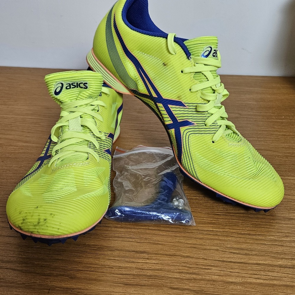 ASICS Hyper MD‎ G502Y Men's Size 9.5 Track & Field Spikes Neon Yellow Blue w/...